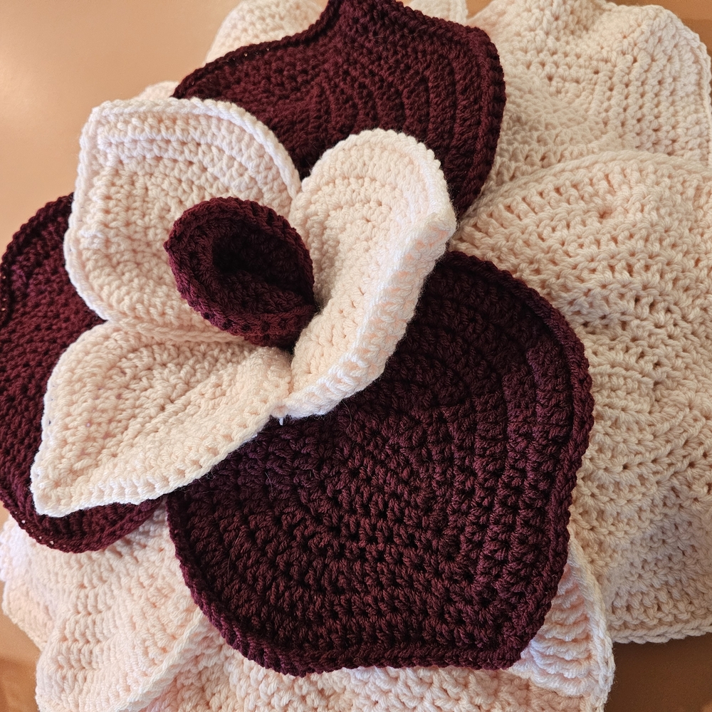Handcrafted Red and Cream Accent Pillow with Flower Design